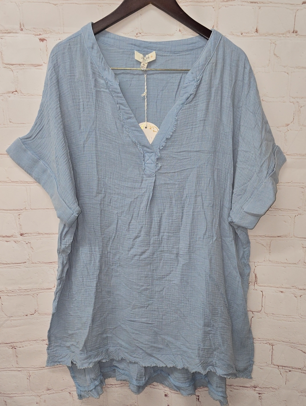 Umgee Light Denim Mineral Wash Gauze Cotton Lagenlook Tunic Boho Coastal NWT - Picture 2 of 16